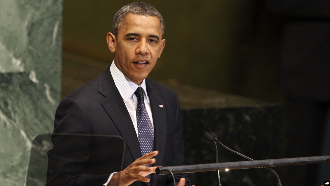 Barak Obama BMT Bosh Assambleyasining 66-sessiyasida ma'ruza qilmoqda, 25-sentabr, 2012-yil.