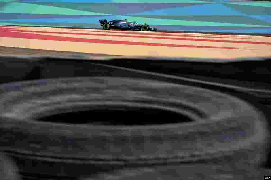 Mercedes' Finnish driver Valtteri Bottas takes part in practice ahead of the Formula One Bahrain Grand Prix at the Sakhir circuit in the desert south of the Bahraini capital Manama.