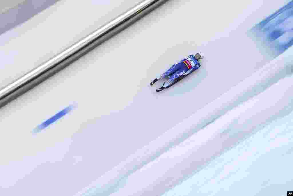 Brittney Arndt of the United States speeds down the track during the women's race at the Luge World Cup in Igls near Innsbruck, Austria.