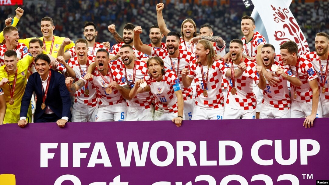 Yan wasan kasar Croatia bayan samun nasarar zuwa na uku a gasar kwallon kafa ta duniya.
