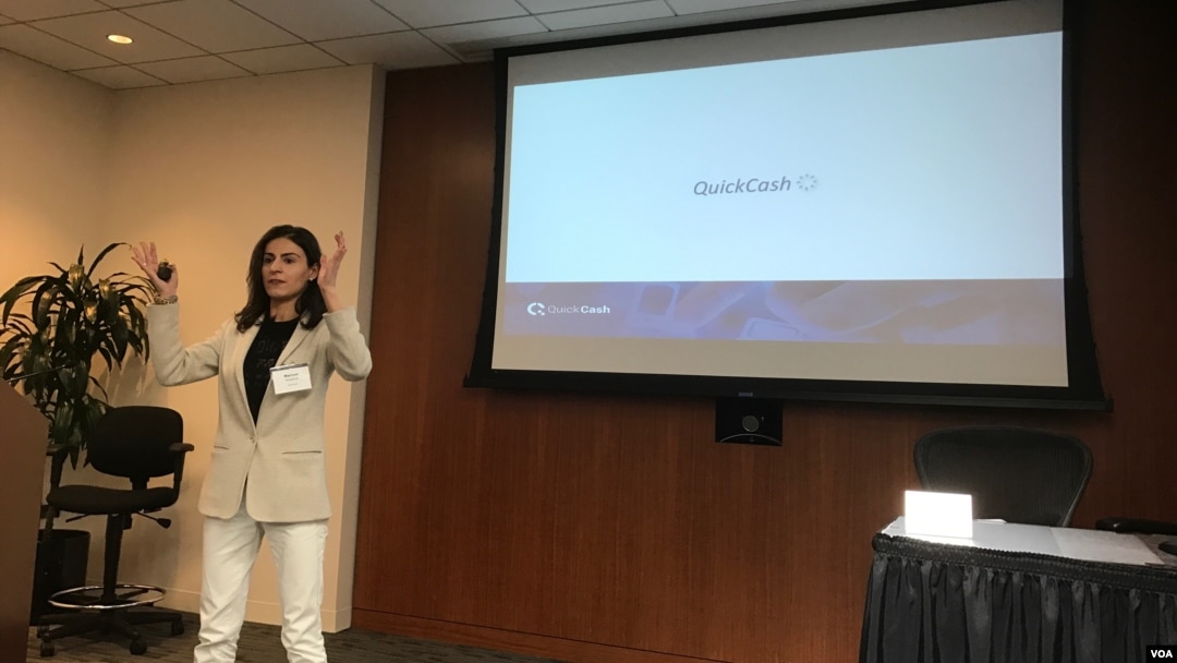 Eight companies from the country of Georgia took part at a startup bootcamp in Silicon Valley recently, QuickCash CEO Mariam Rusishvili represented her company. (MQuinn/VOA)