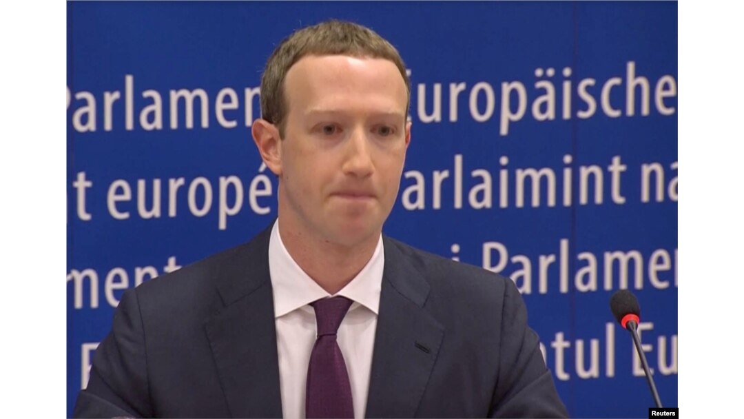 Facebook's CEO Mark Zuckerberg answers questions about the improper use of millions of users' data by a political consultancy, at the European Parliament in Brussels, Belgium, in this still image taken from Reuters TV, May 22, 2018.