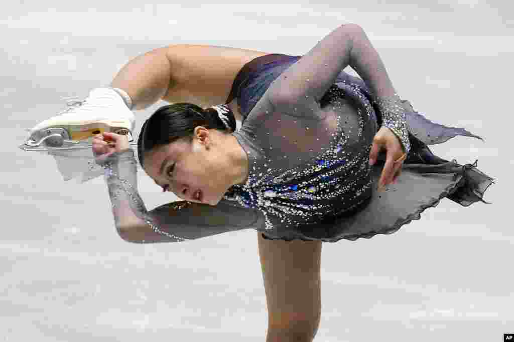 You Young of South Korea performs during the women's short program at the ISU Grand Prix of Figure Skating NHK Trophy competition in Tokyo, Japan.