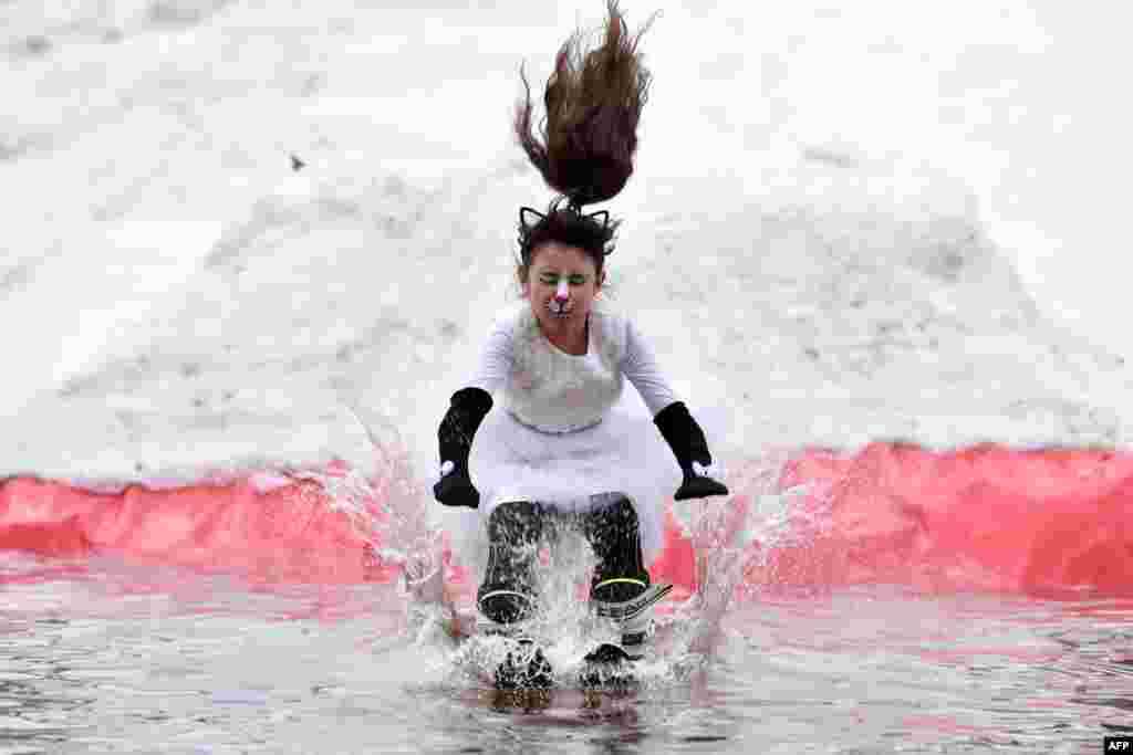 A costumed participant takes part in the "Californication 9.0" humoristic competition, marking the end of the winter season outside the town of Lahoysk some 40 km north of Minsk, Belarus, April 7, 2019.
