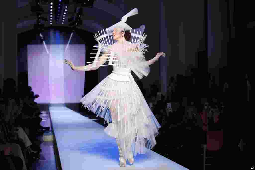 A model wears a creation for Jean-Paul Gaultier's Spring/Summer 2019 Haute Couture fashion collection presented in Paris, France.