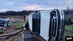 This handout photo obtained from the Sheriff's Office in Bossier Parish, Louisiana, shows the aftermath of a powerfull storm, Jan. 11, 2020.