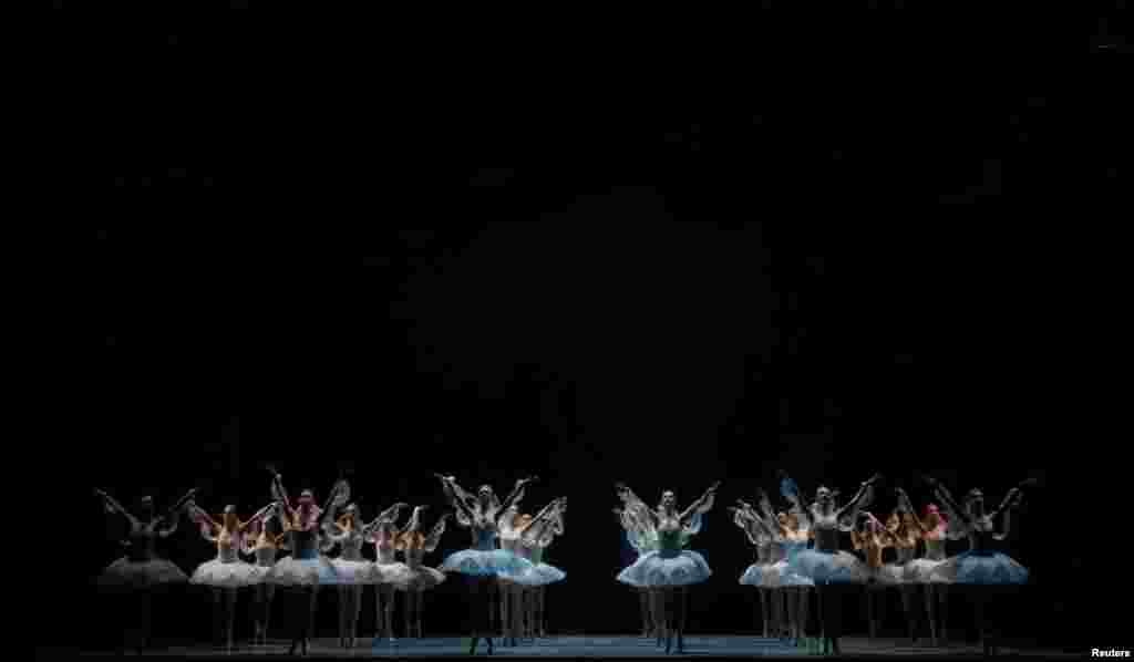 Czech National Ballet cast members perform during a rehearsal of "La Bayadere" at Maestranza Theatre in the Andalusian capital of Seville, Spain.