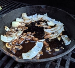 Brian Schwatken in Arlington, Virginia, fries cicadas with butter, garlic and onions. 'They are tender and have a nutty taste,' he said. (Courtesy Brian Schwatken)