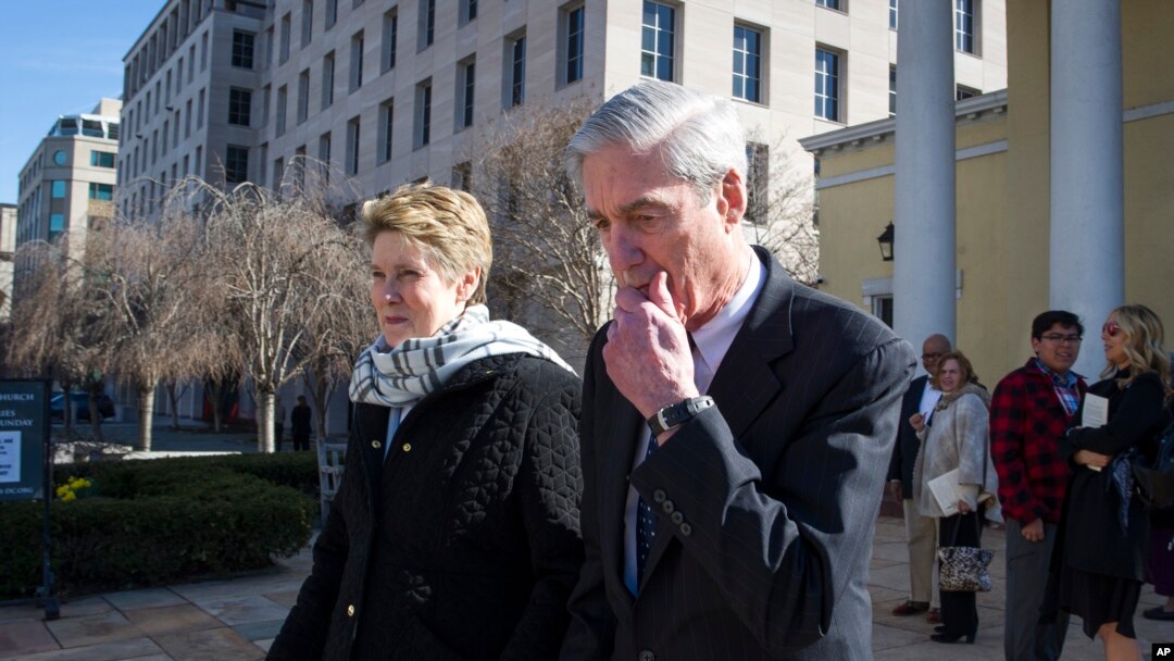Special Counsel Robert Mueller, and his wife Ann, depart St. John's Episcopal Church, across from the White House, in Washington, March 24, 2019. 