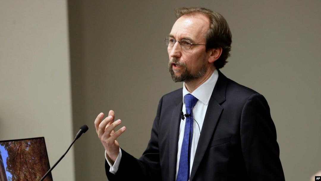 FILE - U.N. human rights chief Zeid Ra'ad al-Hussein speaks to Vanderbilt University School of Law students, April 5, 2017, in Nashville, Tennessee.