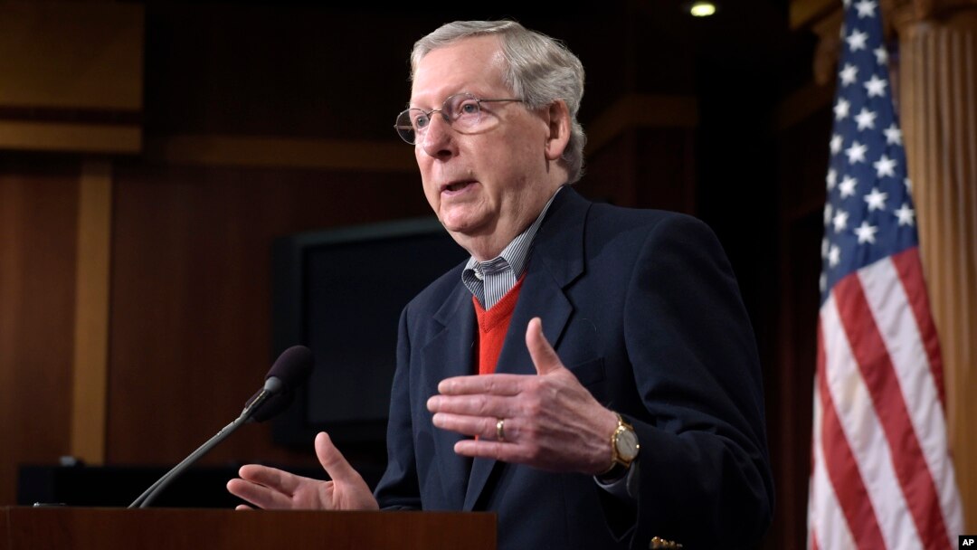 FILE - Senate Majority Leader Mitch McConnell of Kentucky speaks during a news conference in Washington, Dec. 12, 2016. 