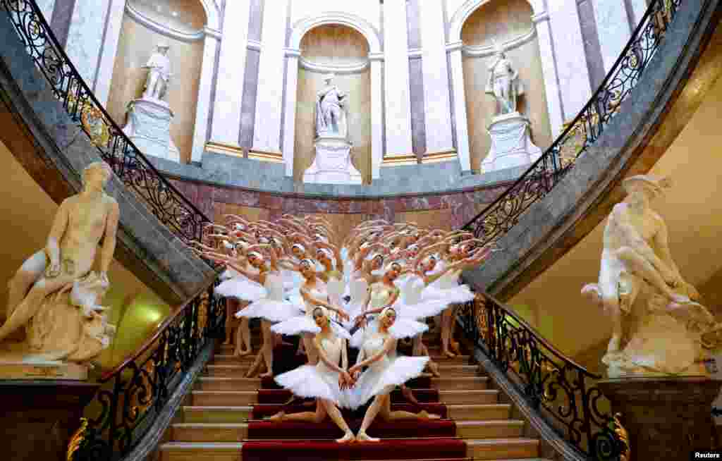 Shanghai ballet perform 'Swan Lake' inside Bode Museum to promote the ballet show's premiere in Berlin, Germany.