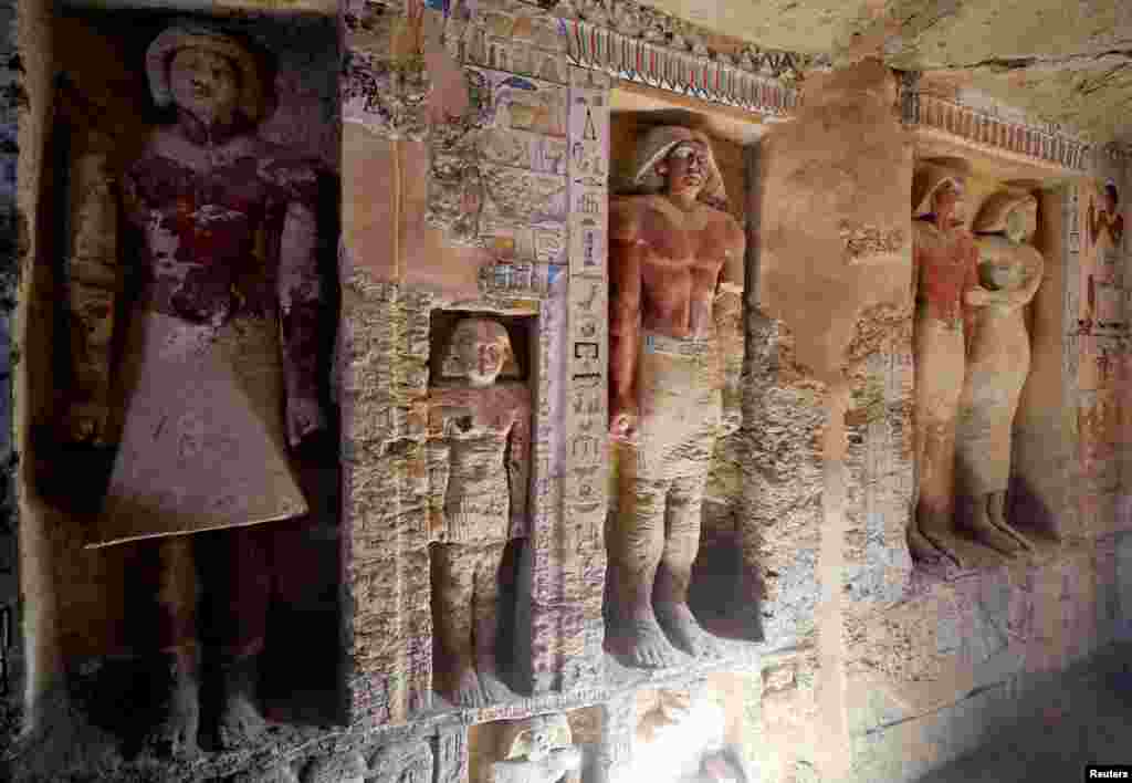 A view of statues inside the newly-discovered tomb of 'Wahtye', which dates from the rule of King Neferirkare Kakai, at the Saqqara area near its necropolis, in Giza, Egypt, Dec. 15, 2018.