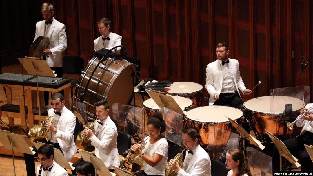 Miles Salerni on the timpani, in performance with the Tanglewood Music Center Orchestra.