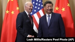 U.S. President Joe Biden and Chinese President Xi Jinping before a bilateral meeting in Lima, Peru, Nov. 16, 2024. 