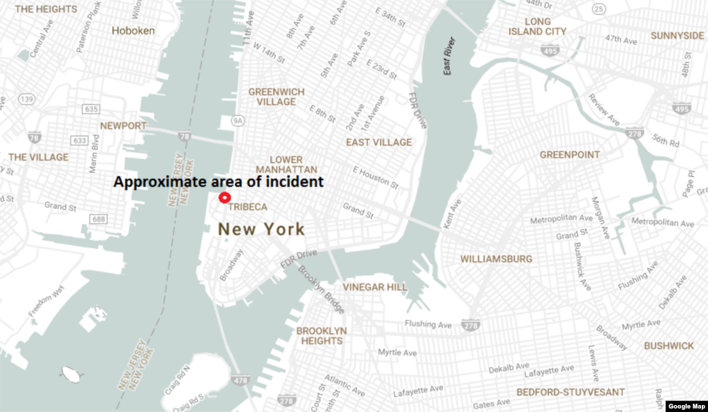 Mapa de la ubicación donde sucedió el incidente que las autoridades han empezado a investigar como un acto terrorista en Nueva York. 
