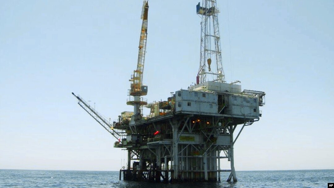 This undated photo provided by the California State Lands Commission shows Platform Holly, an oil drilling rig in the Santa Barbara Channel offshore of the city of Goleta, Calif. The platform will be decommissioned and its operator is seeking bankruptcy protection, nearly two years after the platform was idled when an onshore pipeline ruptured and spilled a massive amount of oil into the ocean.