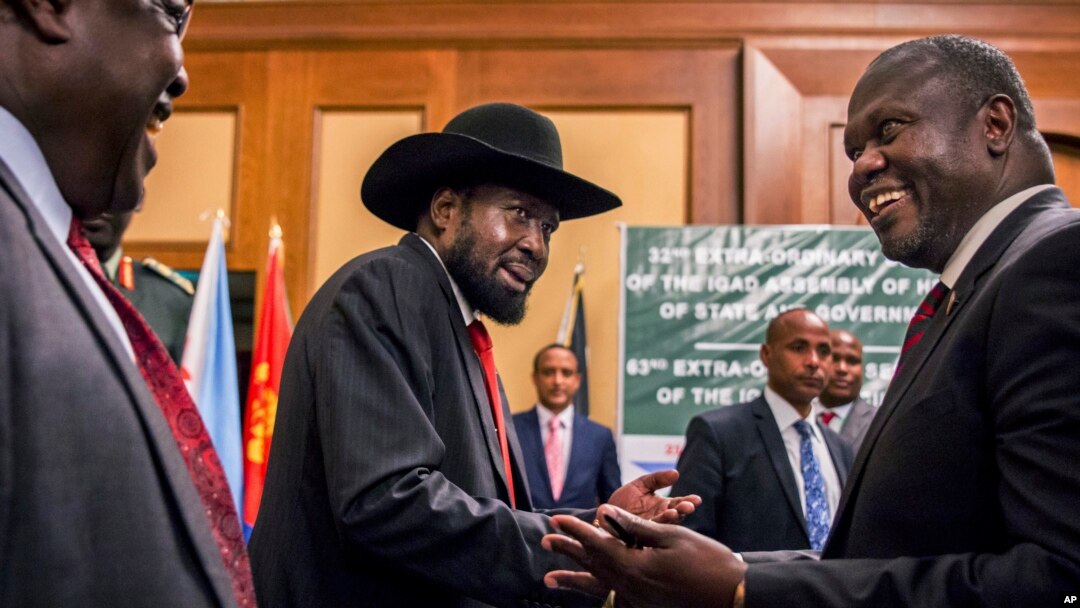 Shugaban kasar Sudan ta Kudu Salva Kiir, da shugaban adawar Riek Machar