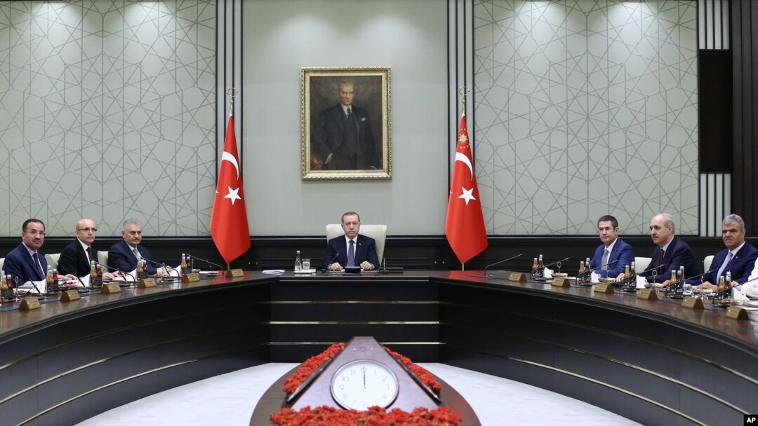Turkey Military Coup: Turkish President Recep Tayyip Erdogan leads a cabinet meeting at the Presidential Palace in Ankara on Monday, Aug. 15, 2016.