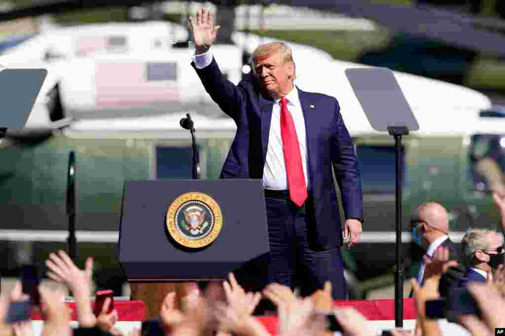 President Donald Trump arrives at a campaign rally, Oct. 19, 2020, in Prescott, Ariz.