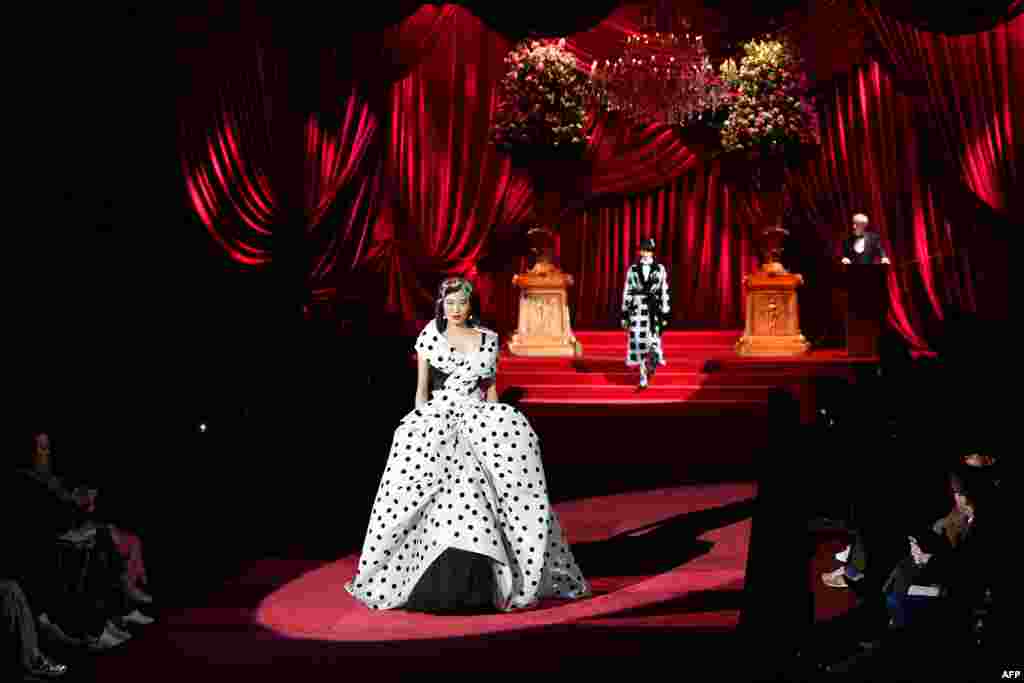 A model presents a creation during the Dolce & Gabbana women's Fall/Winter 2019/2020 collection fashion show in Milan, Italy.