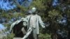 This statue, titled, “Lifting the Veil,” is a centerpiece of the Tuskegee campus. It depicts Booker T. Washington lifting the veil of ignorance from a former slave.
