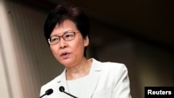 香港特首林鄭月娥星期四早上召開記者會上。