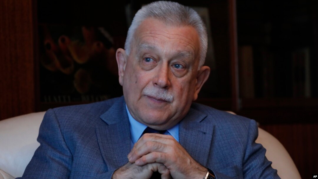 Russia's ambassador to Venezuela, Vladimir Zaemskiy, gives an interview in Caracas, Venezuela, April 17, 2019. 