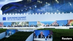 U.S. President Joe Biden speaks during an event on global supply chain resilience through the coronavirus disease (COVID-19) pandemic and recovery, on the sidelines of the G20 leaders' summit in Rome, Italy, Oct. 31, 2021. 