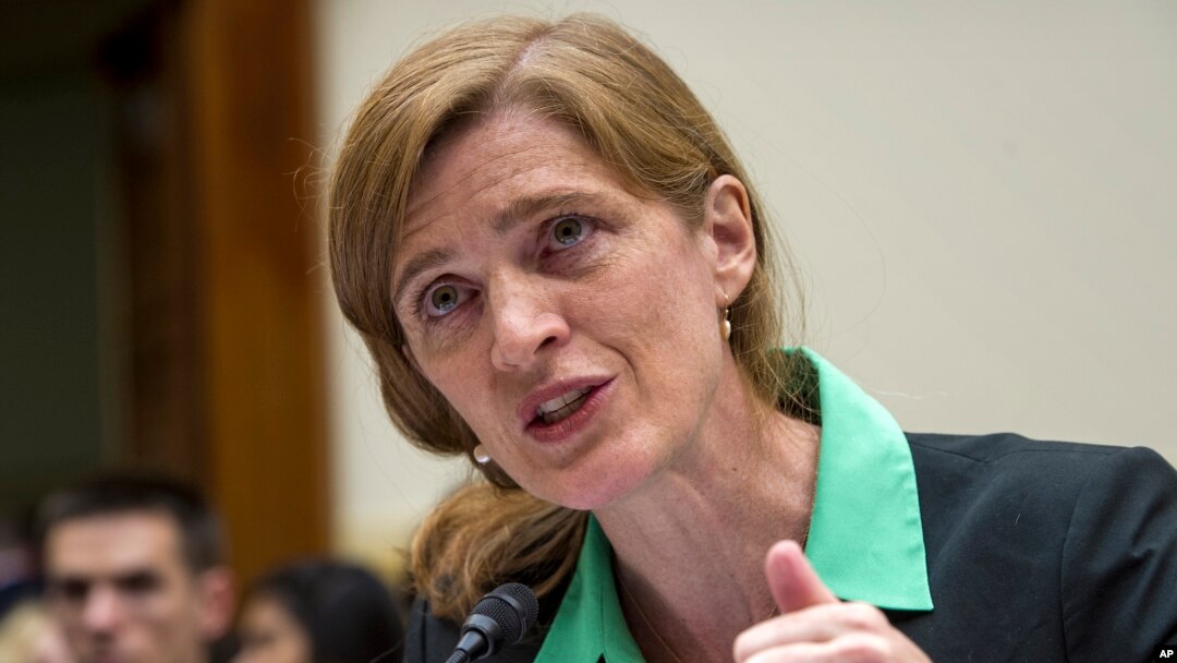 FILE - U.S. United Nations Ambassador Samantha Power, June 16, 2015.