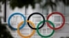 The Olympic rings are seen at the Paris La Defense Arena in Nanterre, outside Paris