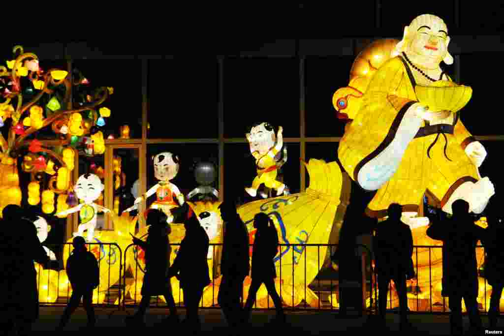 People visit a lantern show to mark the upcoming Chinese Lantern Festival in Haozhou, Anhui province, China, Feb. 17, 2019.