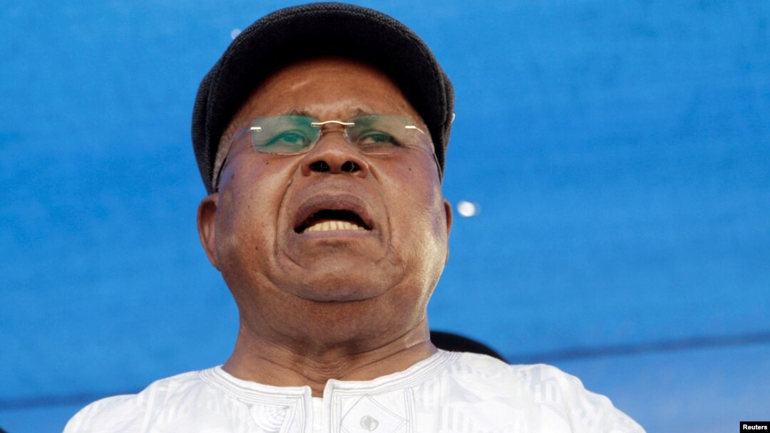 FILE - Congolese opposition leader Étienne Tshisekedi addresses a political rally in the Democratic Republic of Congo’s capital, Kinshasa, July 31, 2016.