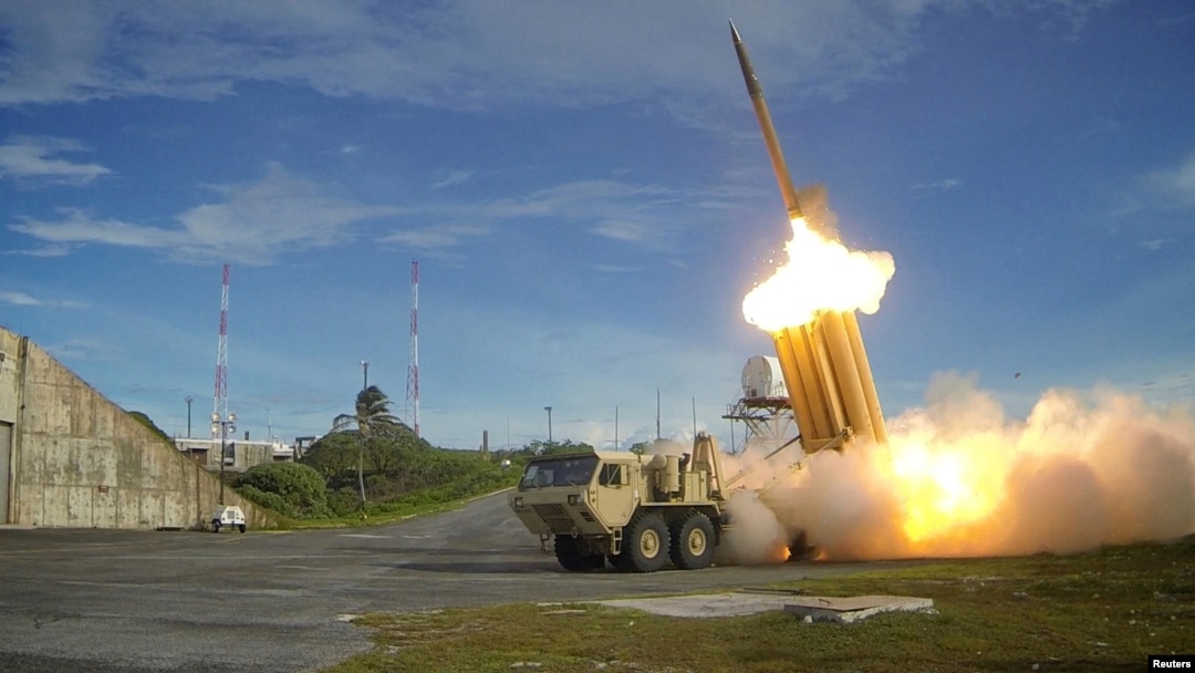 A Terminal High Altitude Area Defense (THAAD) interceptor is launched during a successful intercept test, in this undated photo provided by the U.S. Department of Defense.