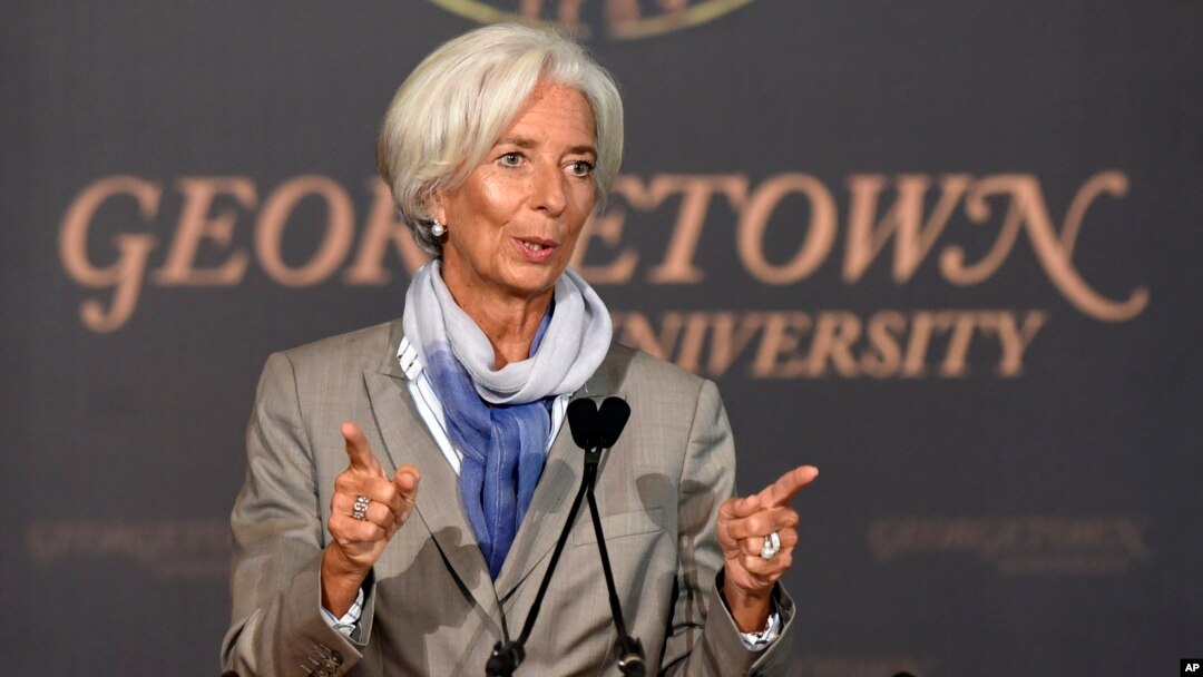 International Monetary Fund (IMF) Managing Director Christine Lagarde speaks on "The Challenges Facing the Global Economy" ahead of the 2014 IMF/World Bank Annual meetings, Oct. 2, 2014, at Georgetown University in Washington. 