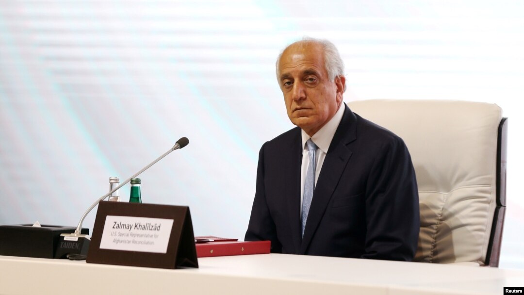 FILE - Zalmay Khalilzad, U.S. envoy for peace in Afghanistan is seen during talks between the Afghan government and Taliban insurgents in Doha, Qatar, Sept. 12, 2020. 