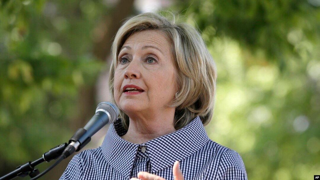 FILE - Democratic presidential candidate Hillary Clinton speaks during a news conference in Des Moines, Iowa, Aug. 15, 2015.