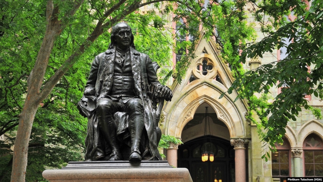 This is a statue of Benjamin Franklin. He is known for many proverbs that are still widely used today.
