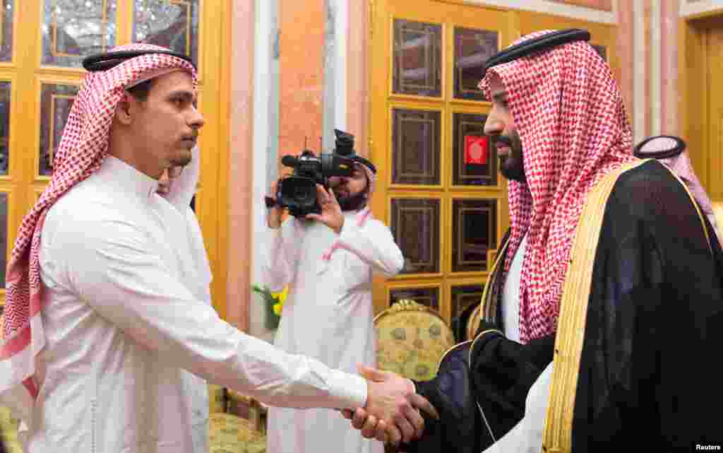Saudi Crown Prince Mohammed bin Salman meets with Salah Khashoggi, son of Jamal Khashoggi, in Riyadh, Saudi Arabia.