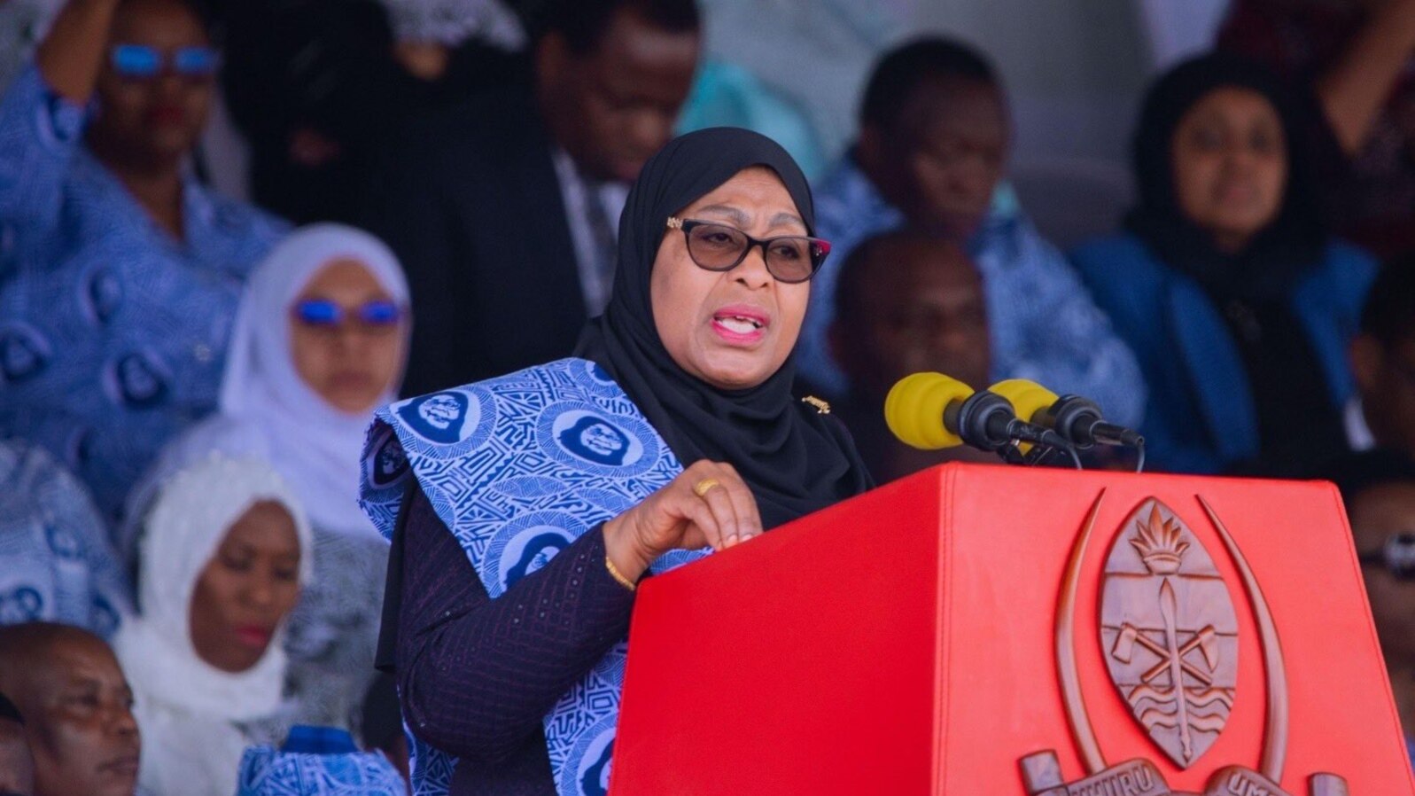 Rais wa Tanzania, Dkt Samia Suluhu Hassan, akihutubia wakati wa maadhimisho ya Siku ya Wanawake, Tanzania.