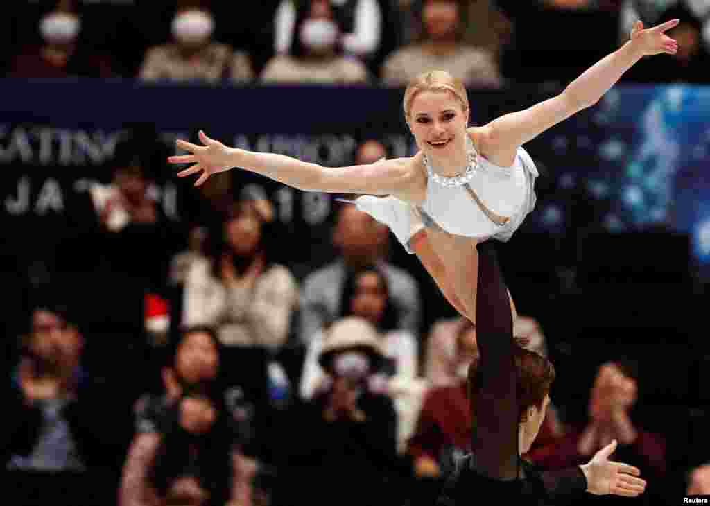 Russia's Evgenia Tarasova and Vladimir Morozov are seen in action during the Pairs Free Skating at the ISU World Figure Skating Championships, Saitama Super Arena, Saitama, Japan.