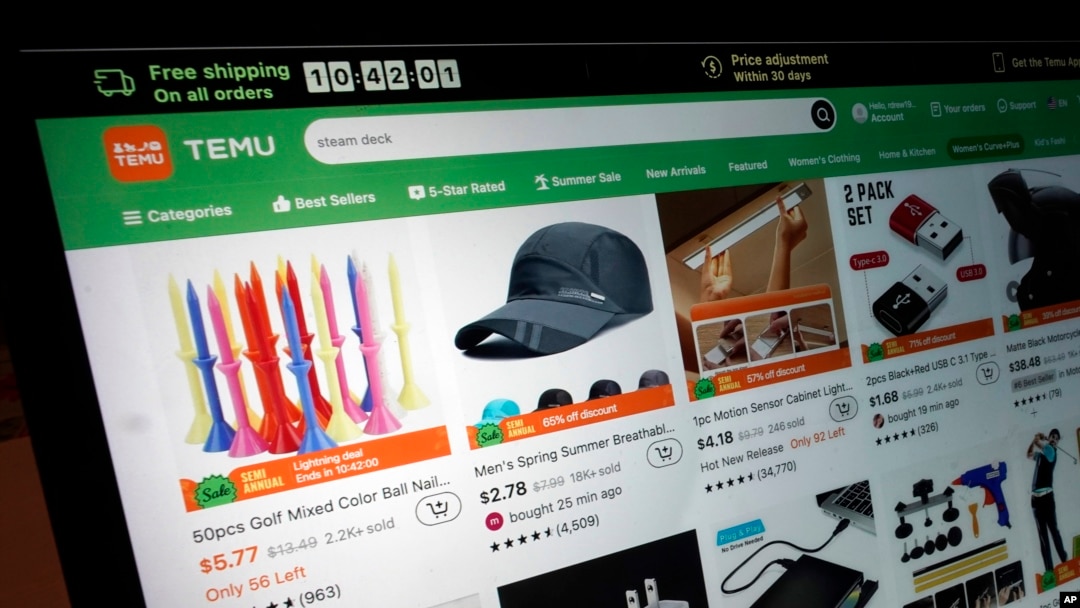 FILE - A page from the Temu website on June 23, 2023. The popular online marketplace is one of the platforms named in a May 2, 2024, report that claims several Chinese social media apps, platforms and online games are collecting users' personal data for the Chinese government.