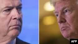 Combination photo shows President-elect Donald Trump speaking to reporters after his meeting with television personality Steve Harvey at Trump Tower, January 13, 2017 in New York City. 